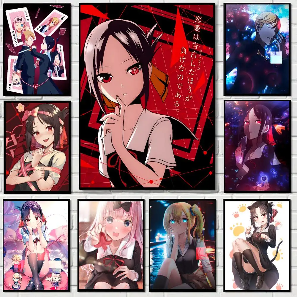 Cartoon Kaguya Sama Love Is War Poster Self-adhesive Decal Living Room Bedroom Party Bar Decor Moisture-proof Fade-resistant