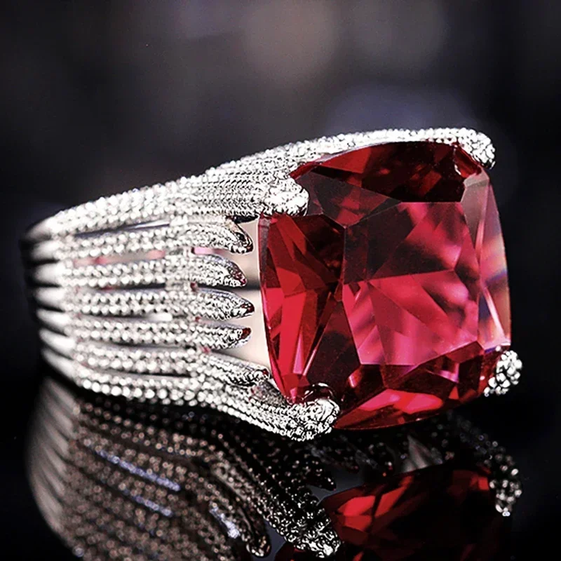 2024 Geometric Red Cubic Zircon Luxury Rings for Women Wedding Party Noble Female Accessories Fancy Gift Modern Trendy Jewelry