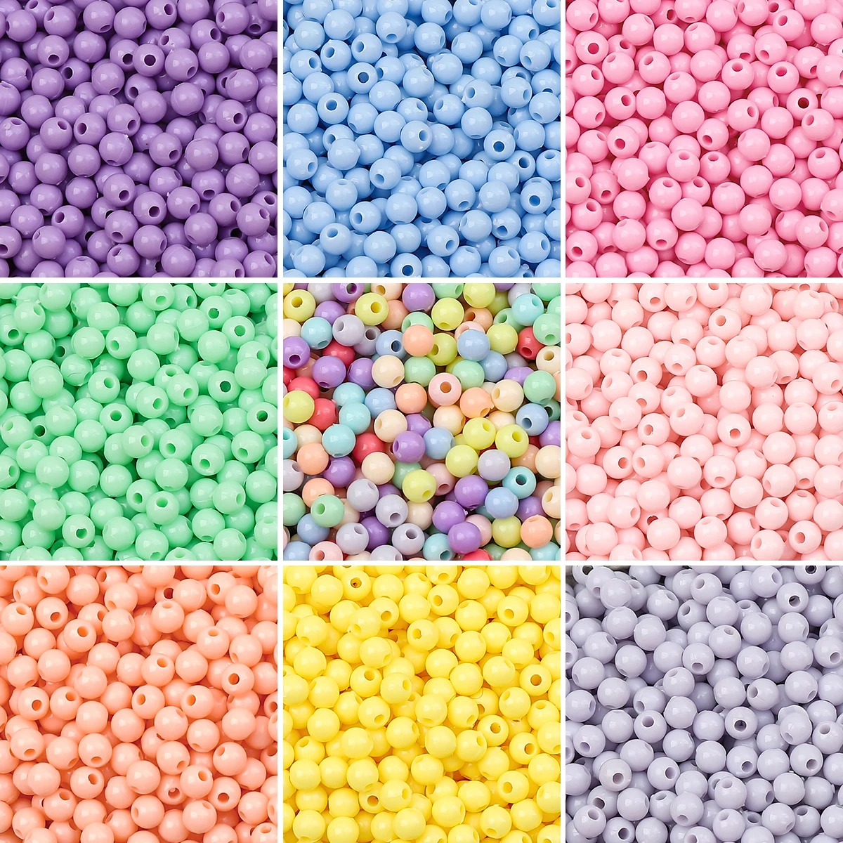 

4mm High Quality Acrylic Solid Color Beads For DIY Craft Bracelet Jewelry Making 1mm Hole Diameter 10g/Pack About 300 pcs