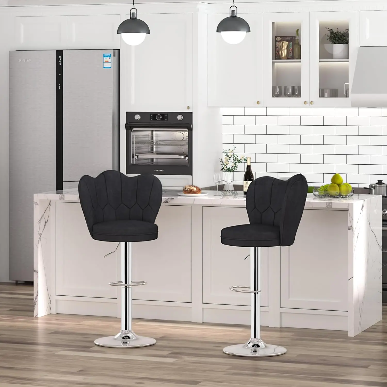 VECELO Bar Stools Set of 4, Adjustable Barstools with Back, Velvet Armless Counter Height Stool Kitchen Island Stool Swivel