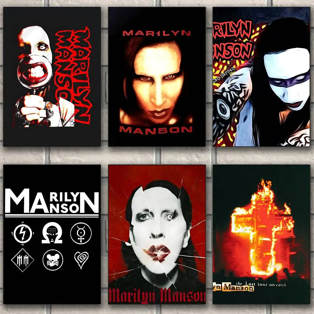 M-Marilyn Singer Manson Poster Fancy Poster Wall Sticker for Living Room Bar Vintage Decorative Painting