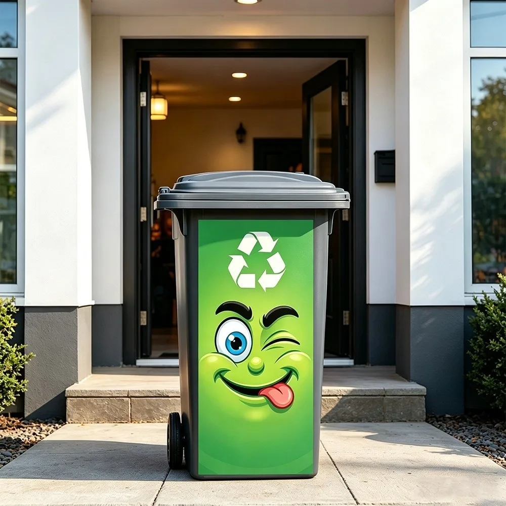 Funny Cartoon Face Trash Bin Sticker Water Block Self Adhesive Garbage Can Decal Vivid Expression Easy Paste