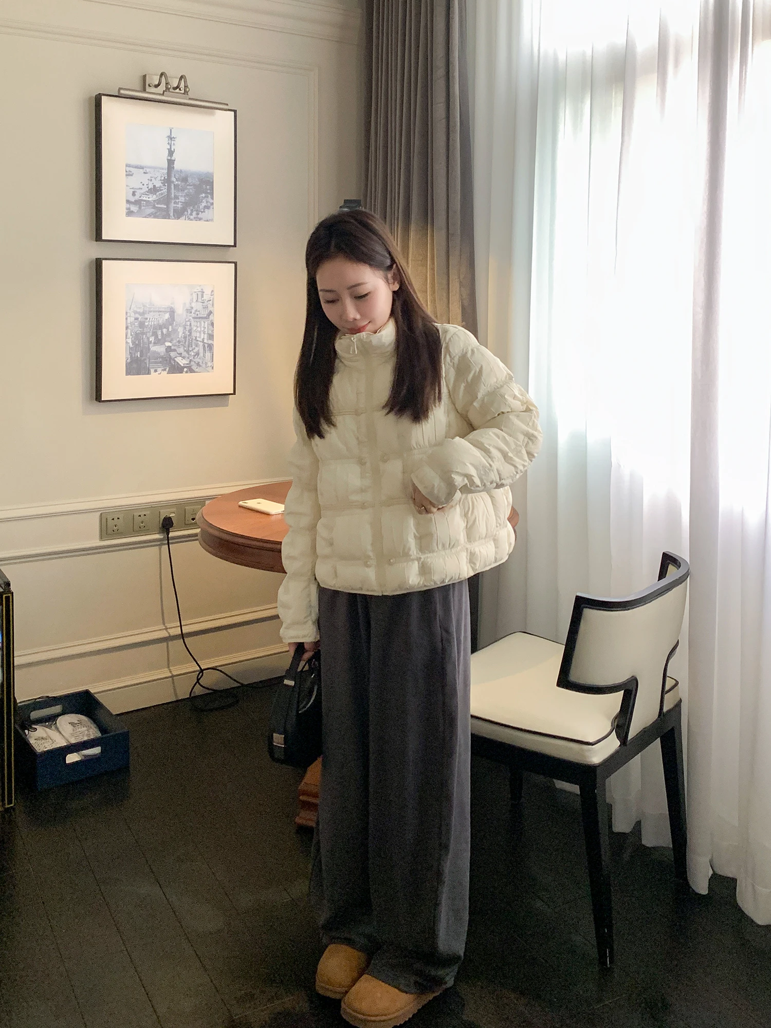 

Women's ort Lightweight down Jaet 90% White Goose down Stand Collar Slimming Outerwear Top Ele Sle Long Sve