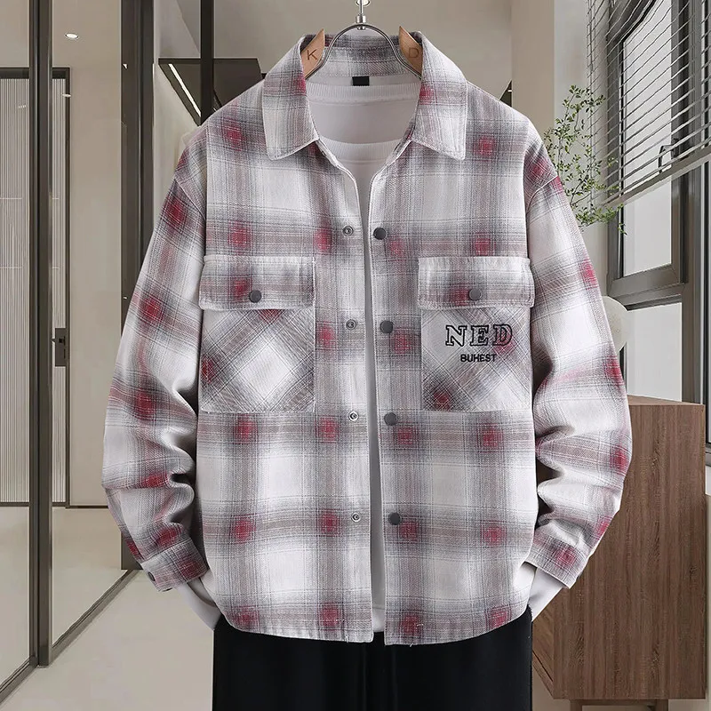 

Высококачественная мужская джинсовая куртка в клетку для весны и осени, повседневная, модная, универсальная, с капюшоном, из хлопка.