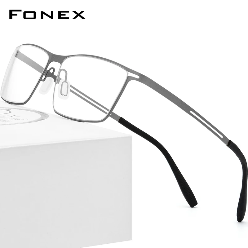 FONEX B Titanium Glasses Frame Men Semi Rimless Eyeglasses Ultralight Frames Screwless Eyewear 874