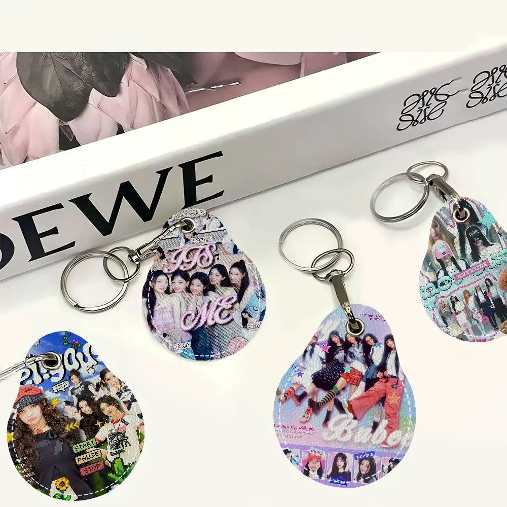 Band K-pop I-ILLIT-S Singer Men And Womenn Universal Antirust Keychain PU Learther Access Card Holder Drop Key Tag Ring