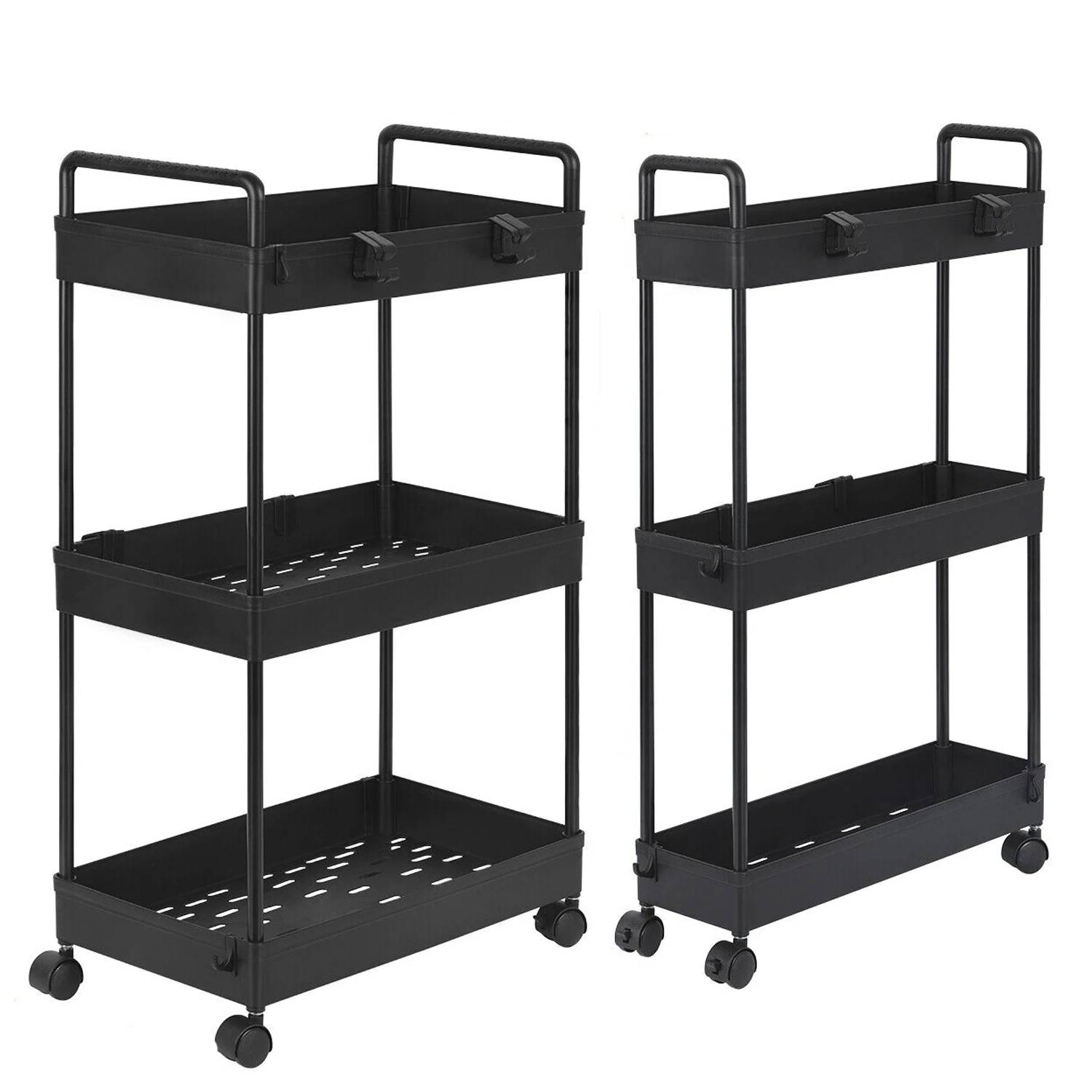 2 Pack 3 Tier Slim Storage Cart Bathroom Organizer Laundry Room Utility Cart Kitchen Organizer Rack