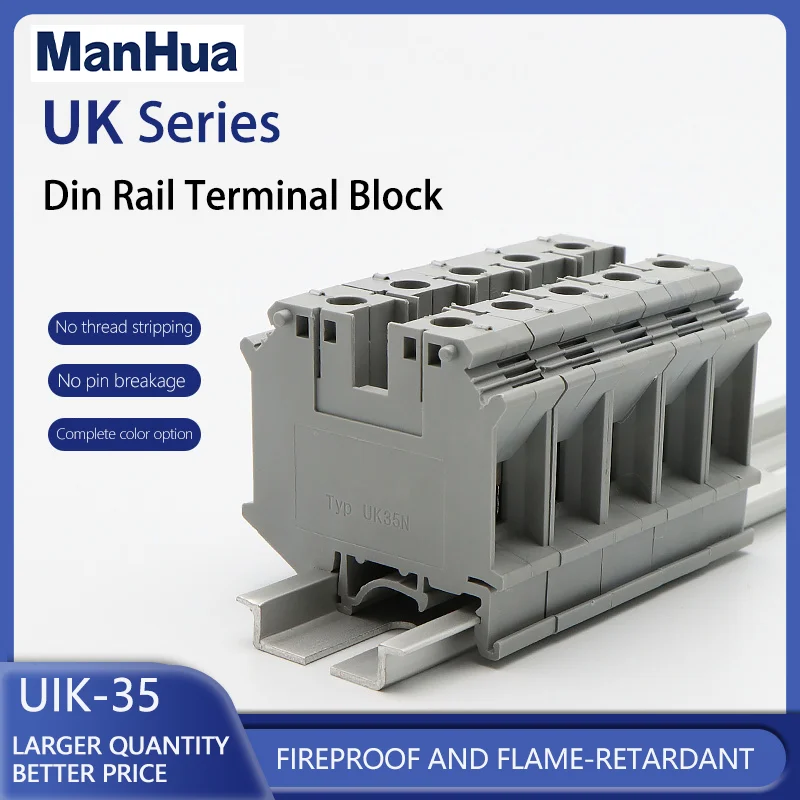 ManHua 10Pcs Din Rail Terminal Blocks UIK-35 Universal Class Connector Screw Connection Terminal Blocks UIK35 Wire Conductor