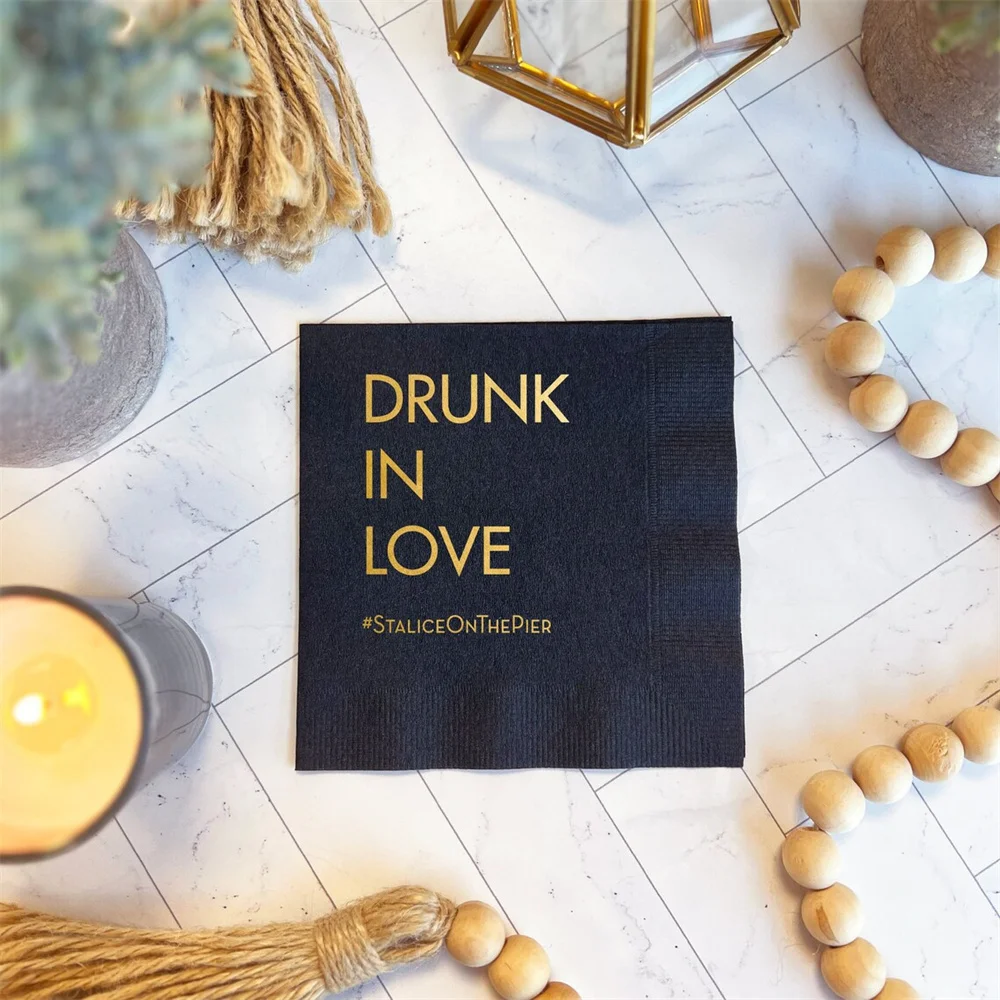 

50pcs Drunk in Love Personalized Wedding Napkins, Rehearsal Dinner, Engagement Party, Custom Bar Napkins, Custom Wedding Napkins