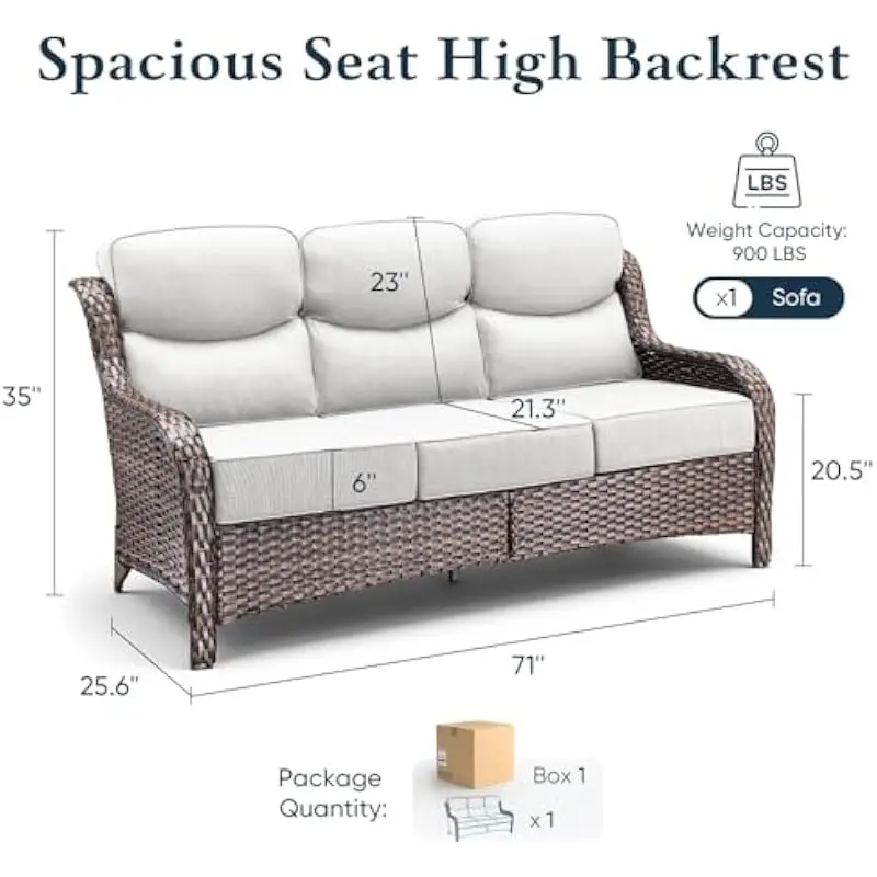 Luxury 3-Person Outdoor Wicker Sofa with 6-Inch High-Density Foam Cushions • All-Weather PE Resin Weave • Powder-Coated Steel Fr