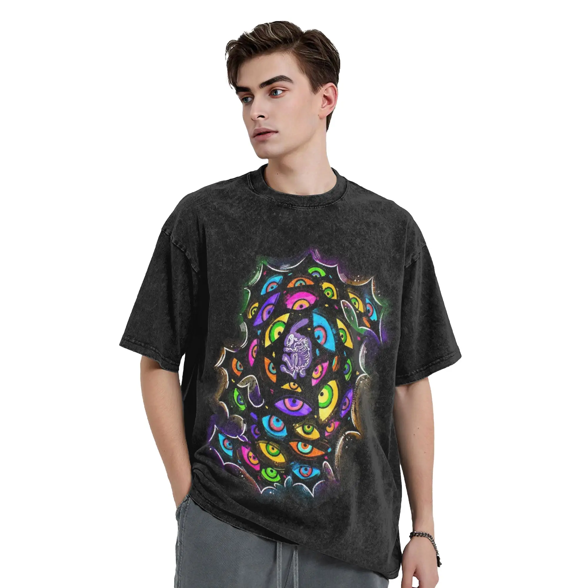 Cartoon Digitals Circus Washed T Shirts Streetwear Vintage T-Shirts  Tees Men Women Short Sleeve High Street Summer