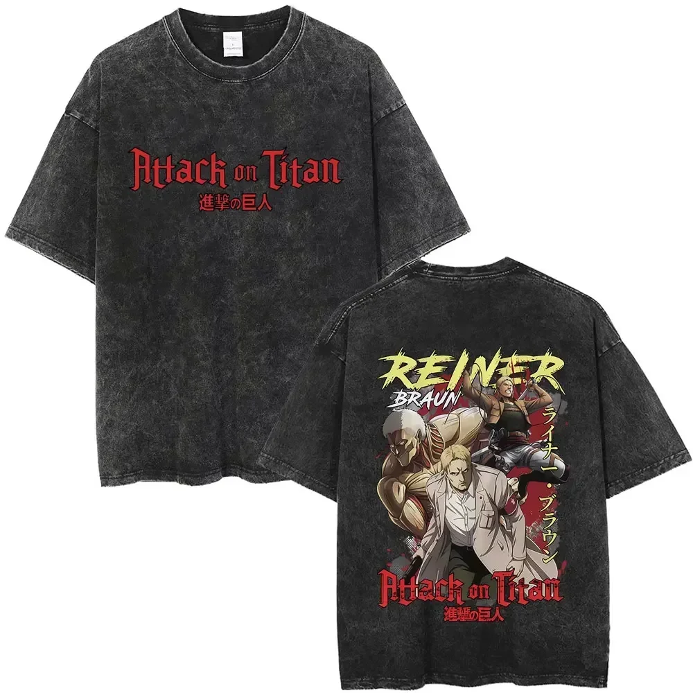 Customization Washed Vintage Anime Attack On Titan Hanji Zoe Graphic T-shirt Men Women Cartoon Manga Merch T-shirts Male Oversiz