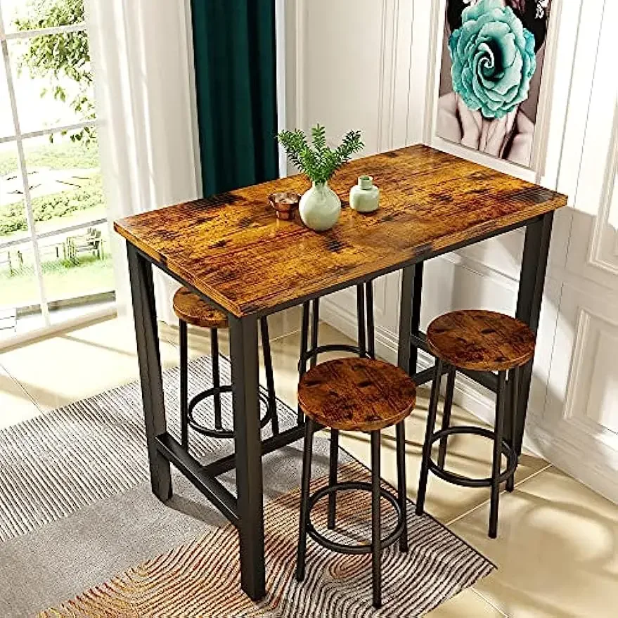 Dining Table Set for 4 Bar  with Stools Industrial Counter Height Pubwith 4 Chairs Kitchen Breakfast Table