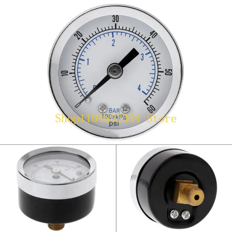 

652F 1.5" Thermal Pressure Gauge 0-60 PSI 1/8" NPT Compressor Liquid Filled Pressure Gauge Back Connection Air Water Oil Gas
