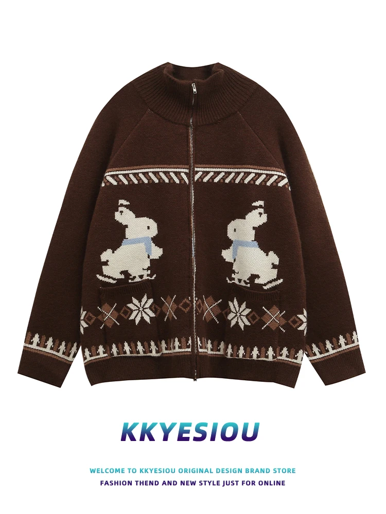 

Вязаный кардиган в американском ретро-стиле KKyesiou, молодежный повседневный зимний свитер-жакет из кроличьей шерсти в стиле Феймана