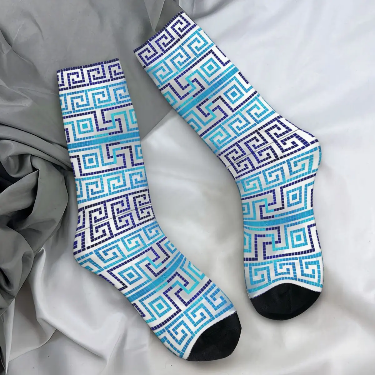 Greek Key Ornament Greek Meander Abalone Skateboard Socks Winter Stockings Modern Unisex Men Soft Breathable Socks Graphic Socks