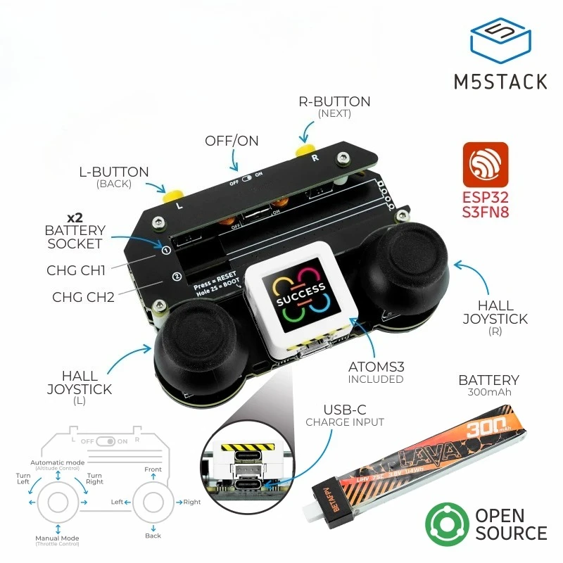 M5Stack M5Atom Joystick Programmable dual joystick remote control Fly drone IoT DIY development Four Axis Aircraft Kit