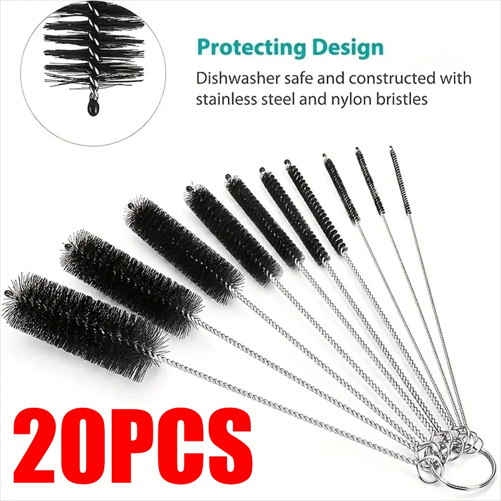 NEW Brosses de nettoyage de bouteilles, 20 pièces, brosse de nettoyage multifonctionnelle en paille réutilisable pour bouteilles