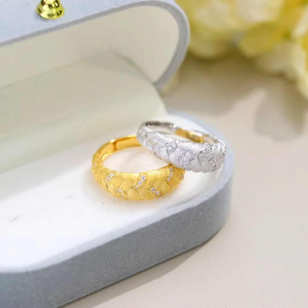 خمر موضة 925 الفضة 7.2 مللي متر اليد محبوك حلقة 18K مطلية بالذهب نسج حبل سلسلة فنجر الفرقة مجوهرات للجنسين دروبشيبينغ #2