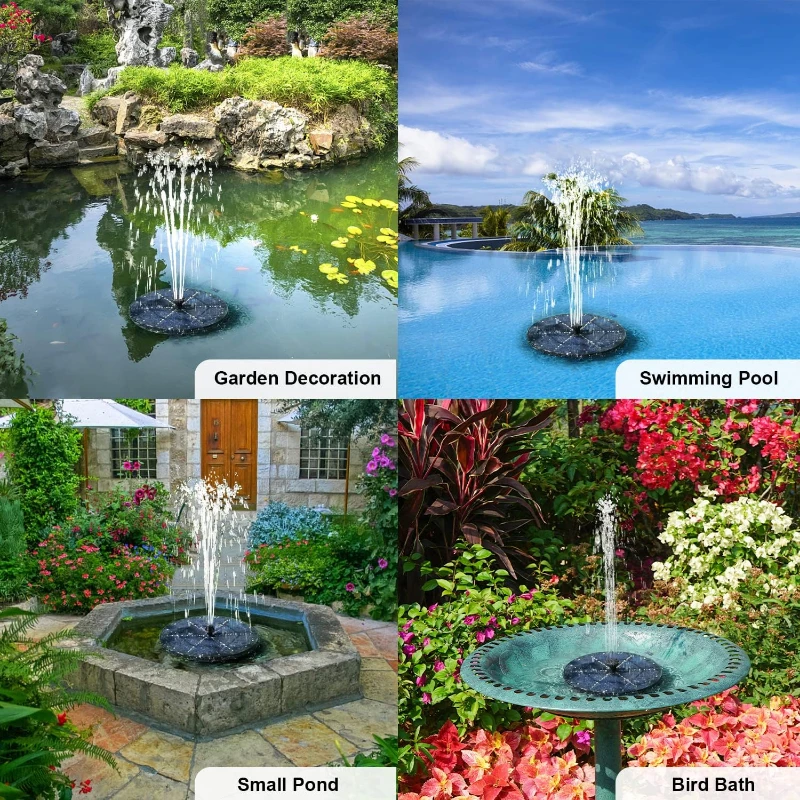 4W Solar Fountain Bird Pond with 60 LED Lights, 2000mAh Battery Solar Fountain Water Pump for Garden Patio Ponds