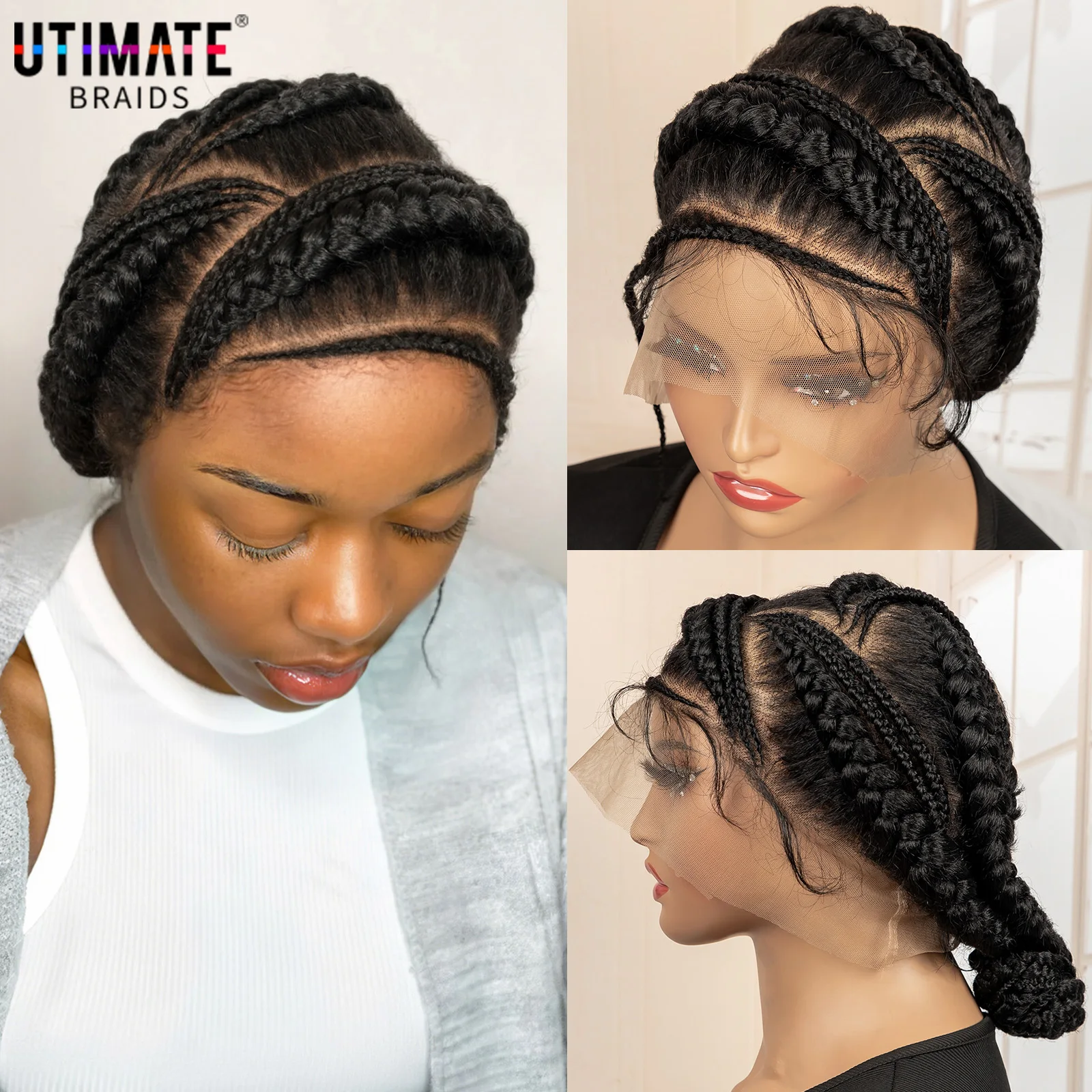 Nuovo Arrivo Afro Bantu Parrucche Intrecciate Sintetico Pieno Del Merletto Cornrow Box Intrecciate Parrucche Naturali Fatti A Mano Trecce Parrucca per Le Donne Nere