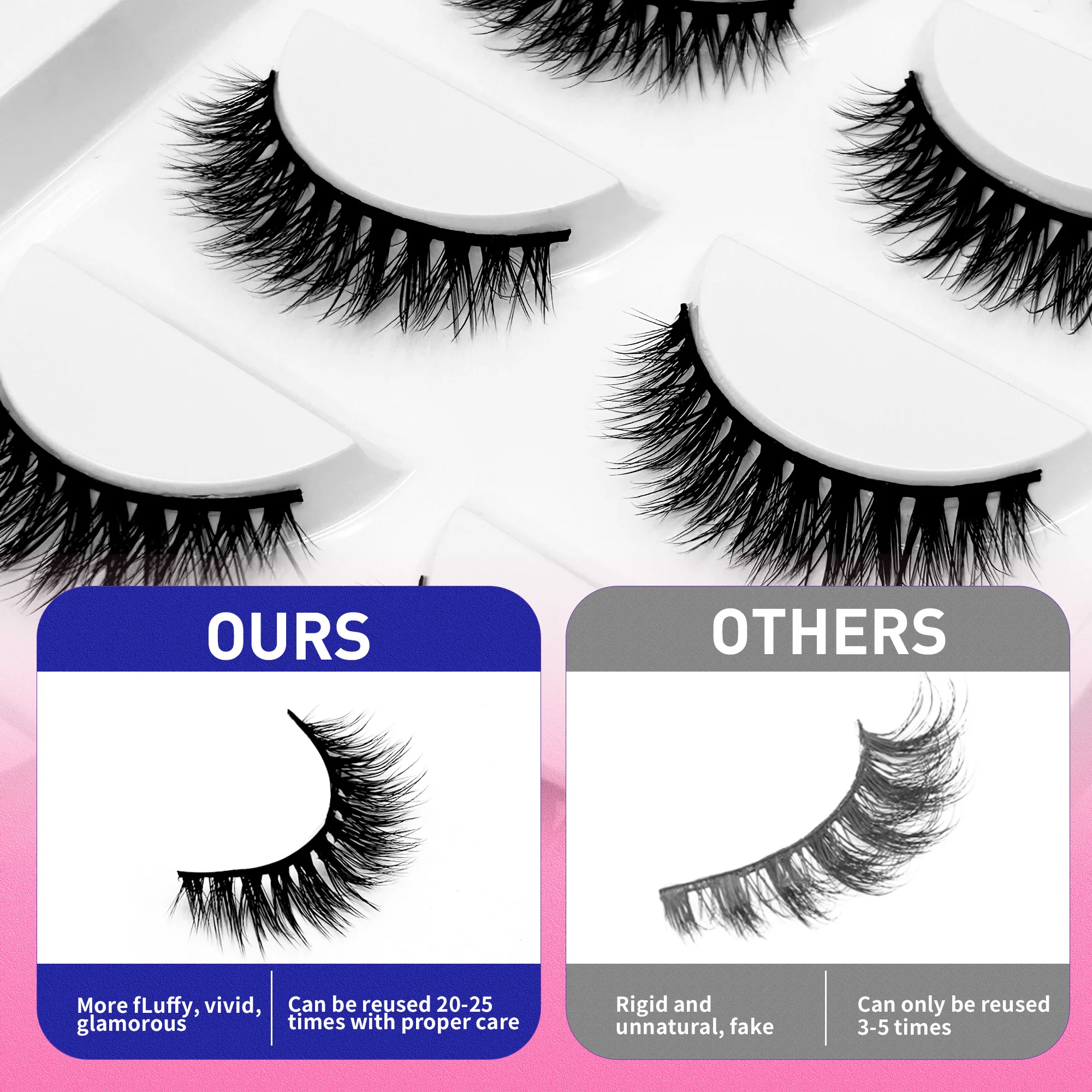 متوسط الطبيعية رقيق حجم الرموش الصناعية ثلاثية الأبعاد المنك جلدة تمديد ماكياج المنك رموش السائبة 5 أزواج #6