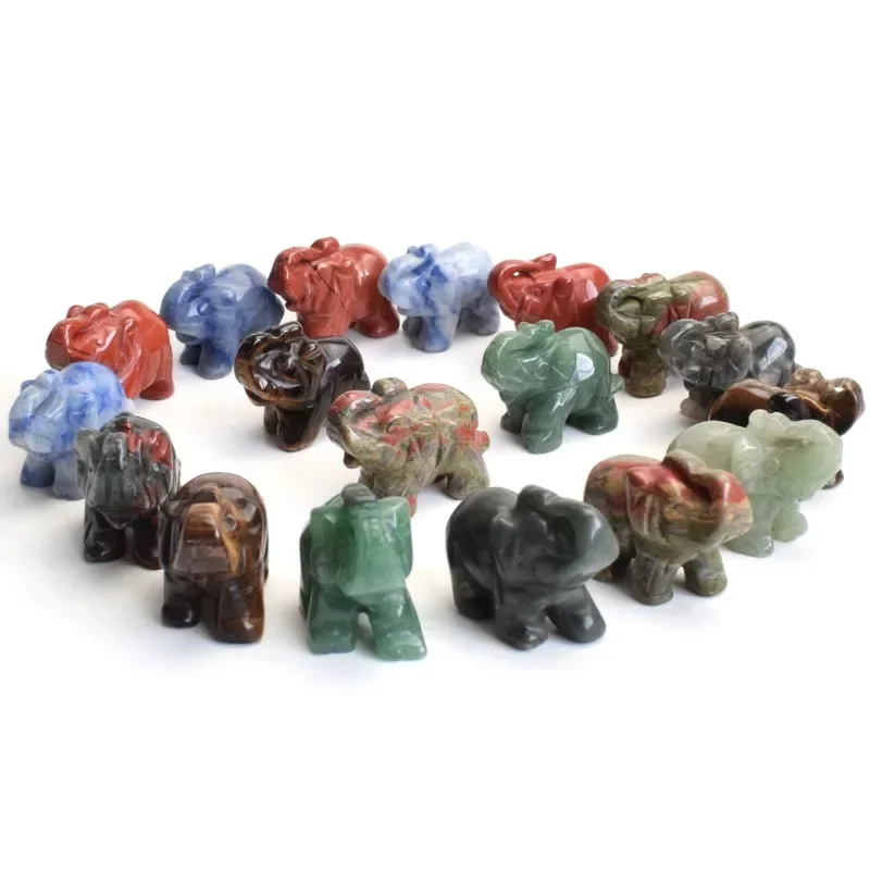 1.5 Inch Natural Chakra Semi-precious Stone Elephant Statue Home Decoration Crystal Reiki Healing Animal Figurine Room Ornaments