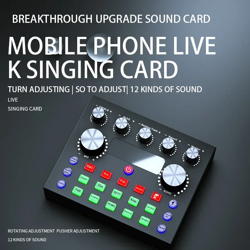 Live Sound Card Studio Record Professional Soundcard Bluetooth Microphone Mixer Voice Changer Live Streaming Audio Sound Mixer