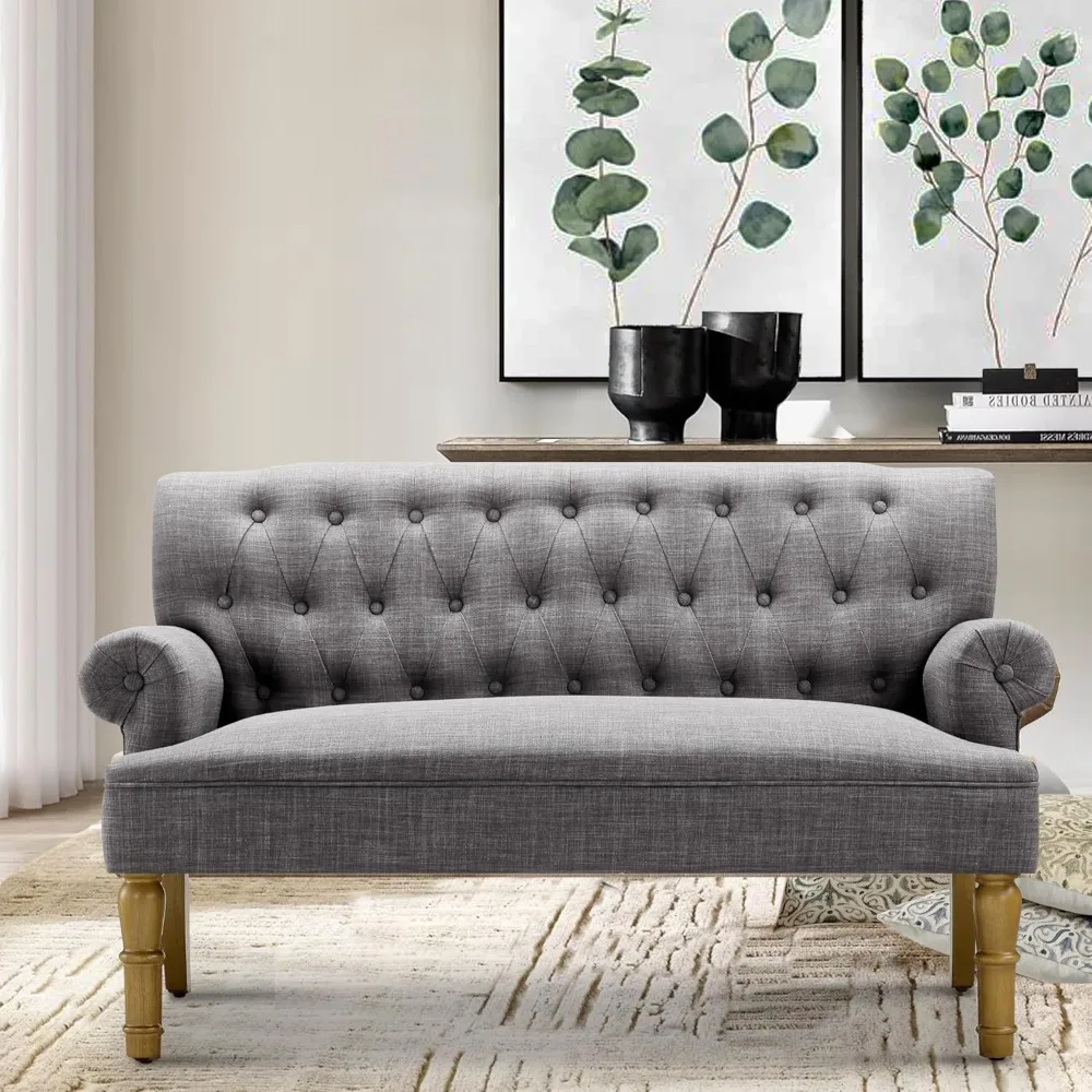 Drennan Loveseat – Sofa für Wohnzimmer, Leinen, Esche