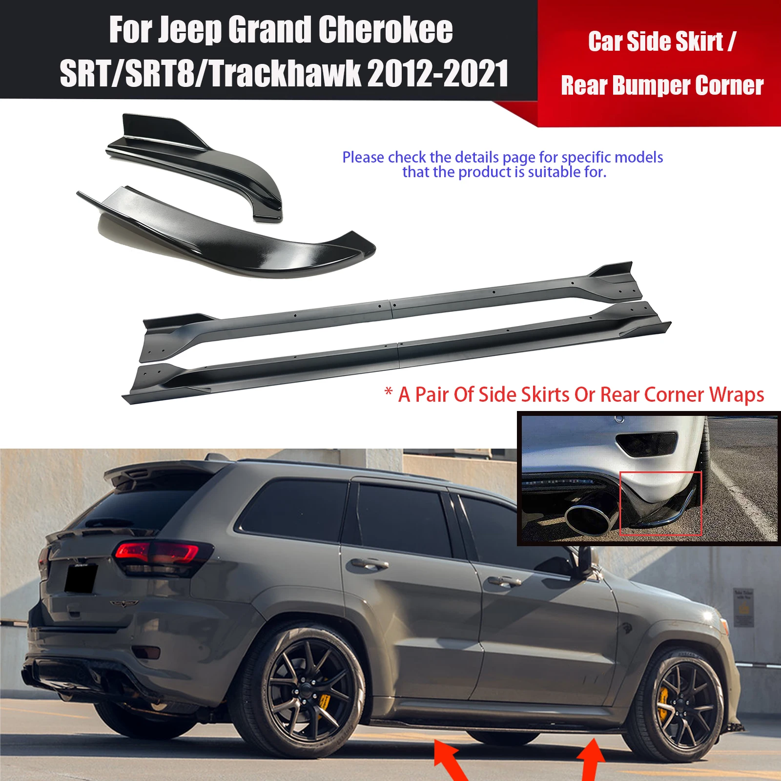 

Car Side Skirt Extension Splitter A Pair For Jeep Grand Cherokee SRT/SRT8/Trackhawk 2012-2021 Plate Lip Bumper Winglet Body Kit