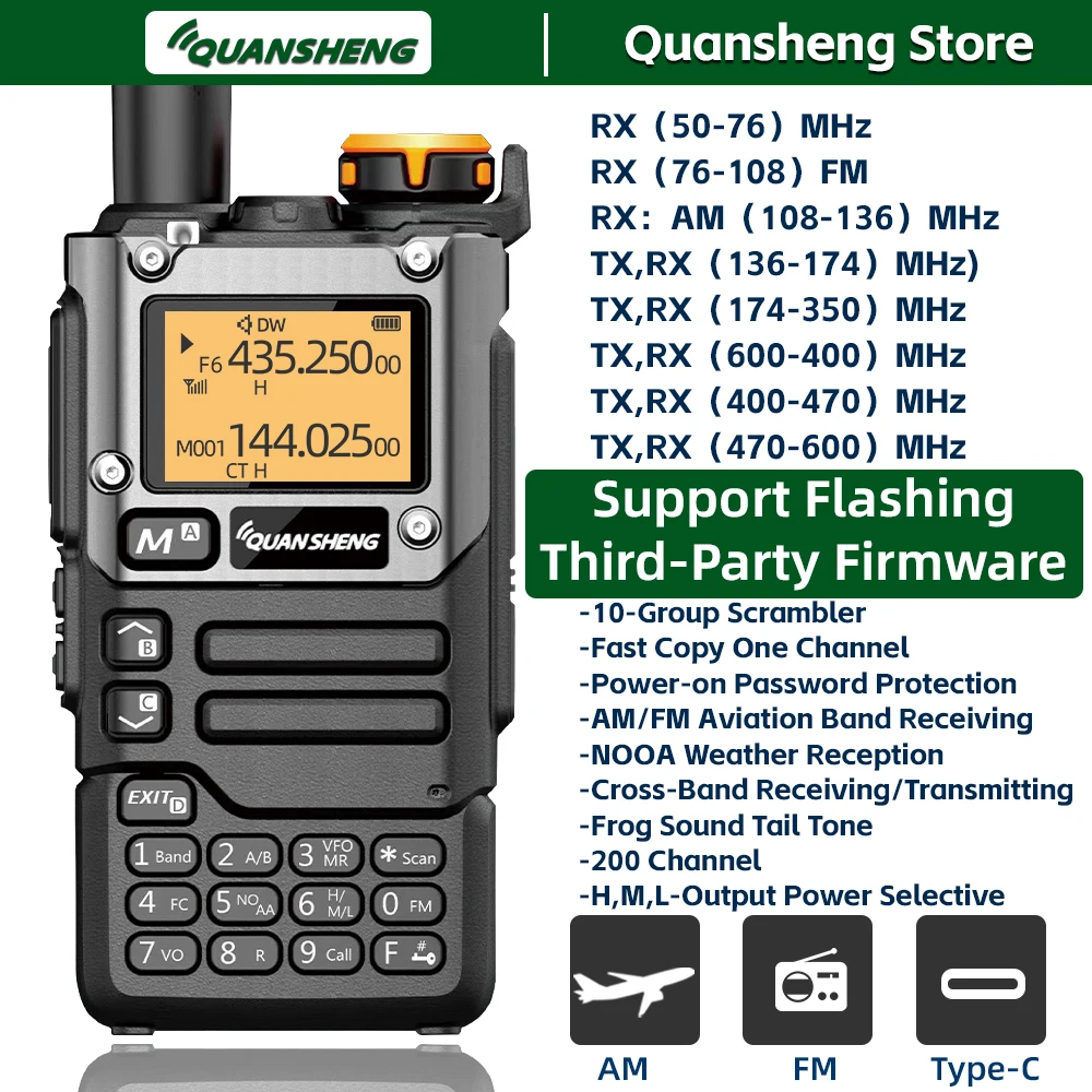 Quansheng UV K5 8 Walkie Talkie Am Fm Communication Two Way Radio Receiver Ham Amateur Long Range Wireless Set Transceiver