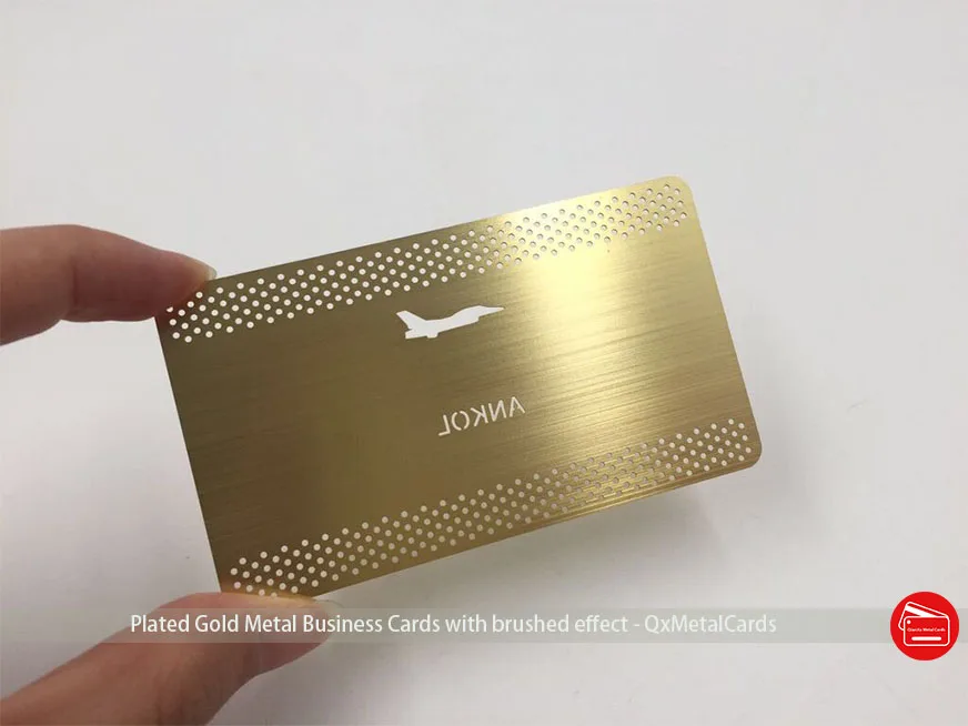 

100pcs Plated Gold Metal Business Cards With Brushed Finsihed Custom Cutg Out logo shape