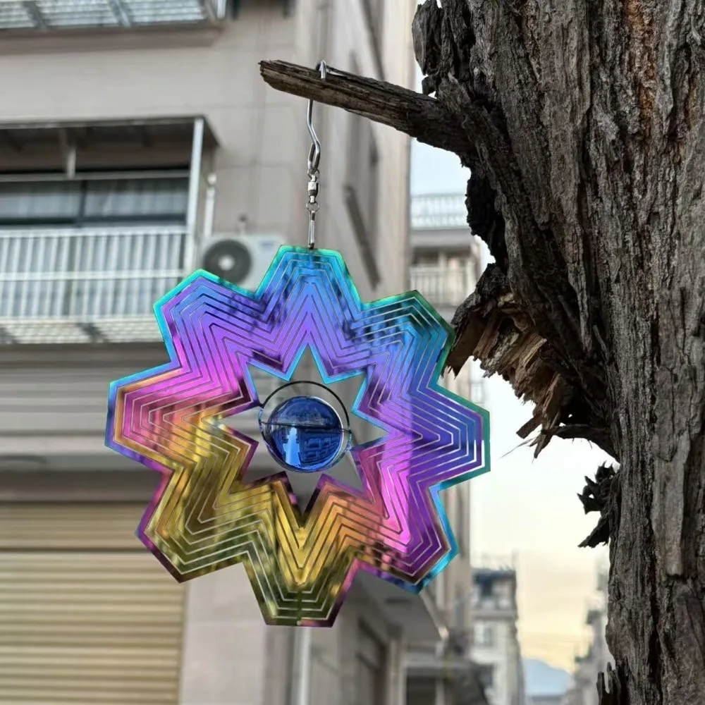 Gradient Wind Chime Pendant Flowing Light Effect Colorful 3D Rotating Wind Chimes Home Decor Heart Flower