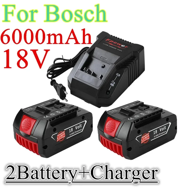 

18V 6.0Ah Rechargeable Li-ion Battery Suitable for Bosch 18V Power Tools BAT609, BAT609G, BAT618, BAT618G, BAT614 + 1Charger