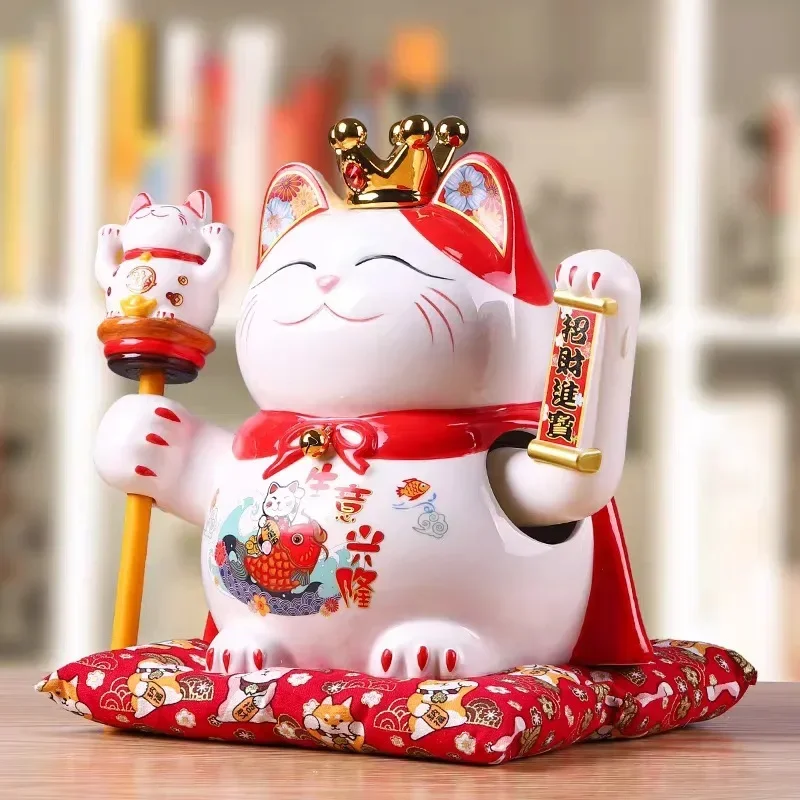 Imagem -04 - Cerâmica Beckoning Gato Maneki Neko Ornamento Decoração Feng Shui Swing Lucky Fortune Cat Alimentado por Bateria Presente do Negócio 95