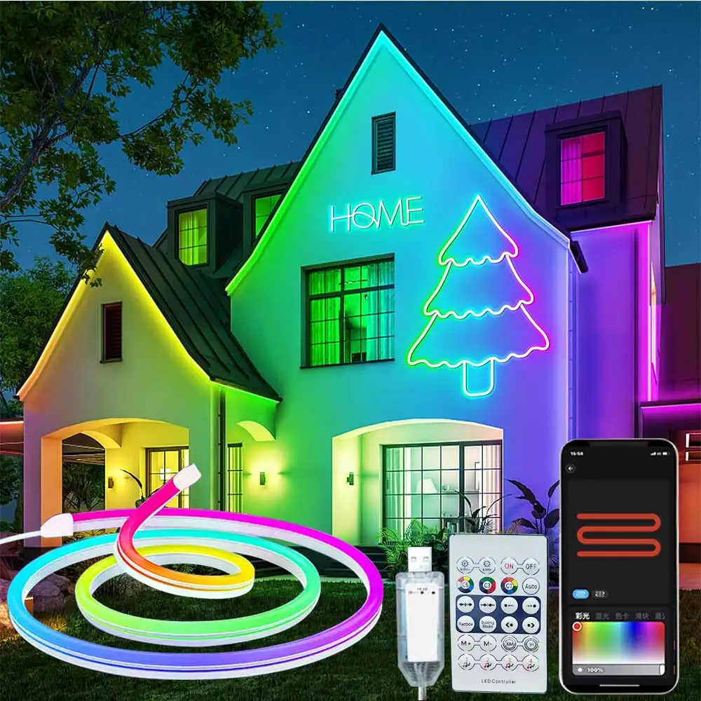 RGBIC Neon Strip Light Bluetooth Neon Led Strip Lights Smart 1M 2M 3M 5M Wodoodporna taśma RGBIC Flex Led Tape Music Sync