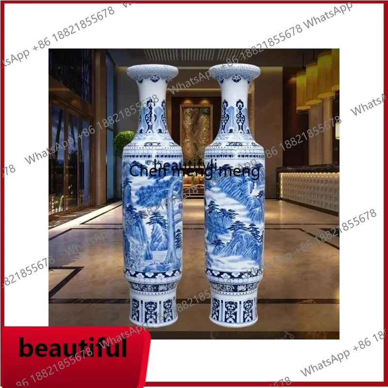 Hand Painted Welcome Pine Blue and White Porcelain Floor Extra Large Vase Ceramic Living Room and Hotel Company Ornaments X