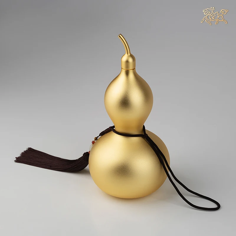 28CM Super large Good omens Good luck 24K gold-plated gourd copper HU LU Mascot sculpture Home hall company Decorative statue