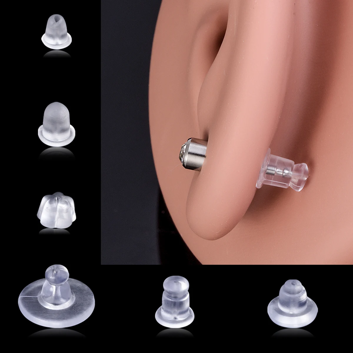 100-500pc Silicone Earring Backs Secure Bullet Clutch Stopper Clear Ear Clog Nuts for DIY Jewelry Stud Earrings Plug Accessories