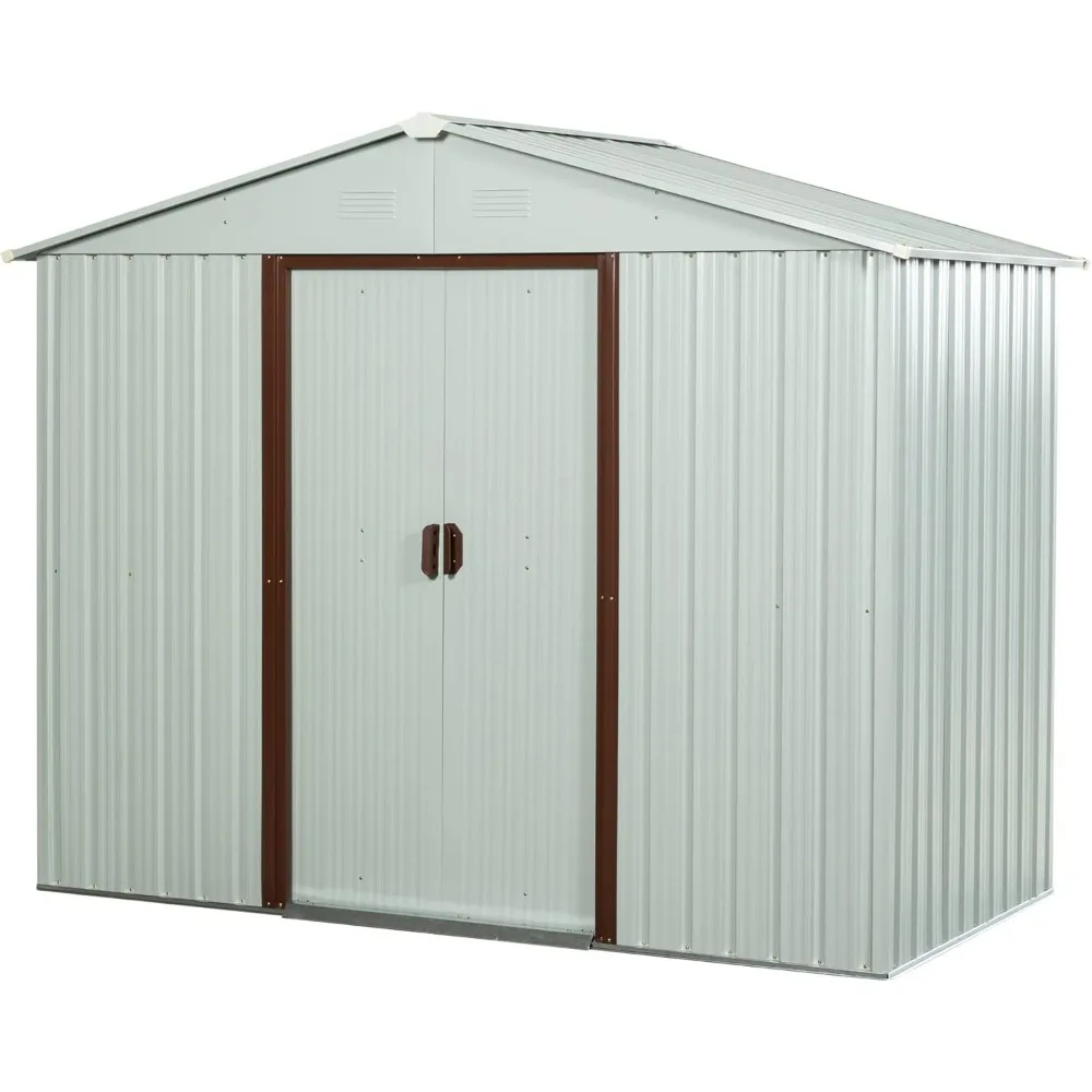 Outdoor Storage Shed Waterproof 8 X 4 FT Outdoor Storage Shed White Lawn Sheds Warehouse Garden House Buildings Supplies Home