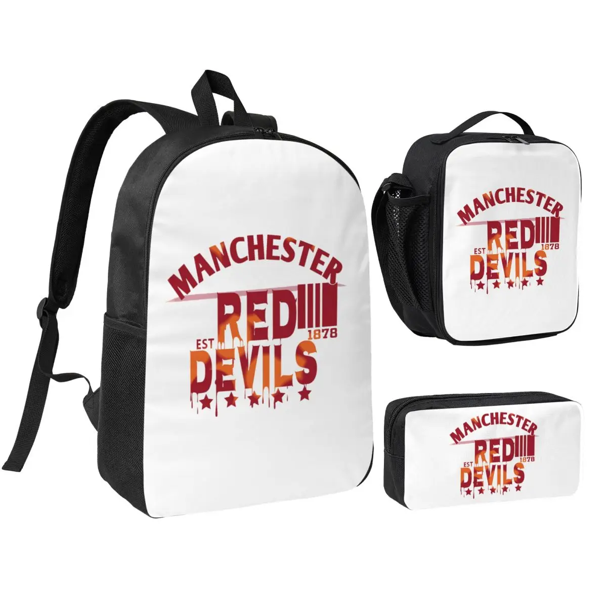 

Devils Of Manchester, Manchester Is Red Backpack Student BookBag School Bag Shoulder Bags 3ps Insulated Lunch Bag Pencil Case