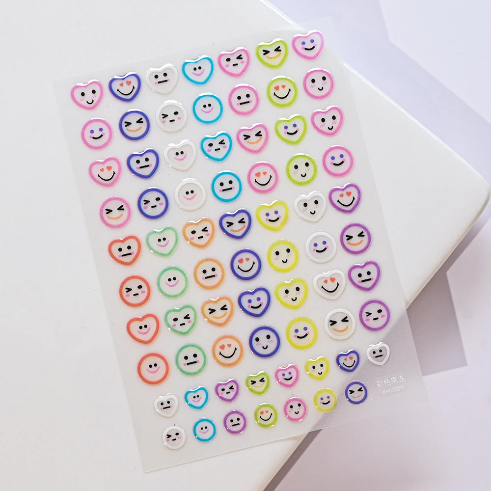 5D Cartoon High-Quality Jelly Series Nail Sticker Line Flower  Love Heart Face Nail Decal Self-Adheisve Jelly Bean Slider NK-XH5