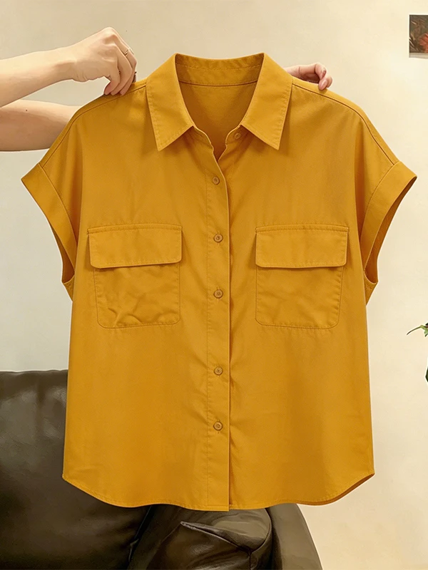 Loose Korean Style Women's Shirt Summer New Casual Breathable Short Sleeve Turn-down Collar Cover-up Top Fashionable Elegant