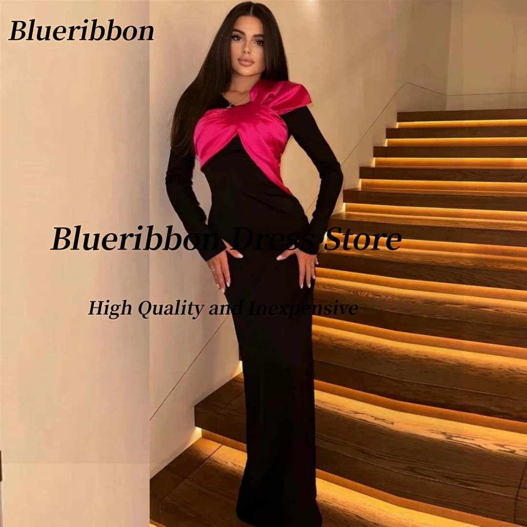 

Blueribbon Saudi Arabia Women Black Evening Dresses Long Sleeves Vestidos De Fiestas Elegantes Mujer Bespoke Party Prom Gowns