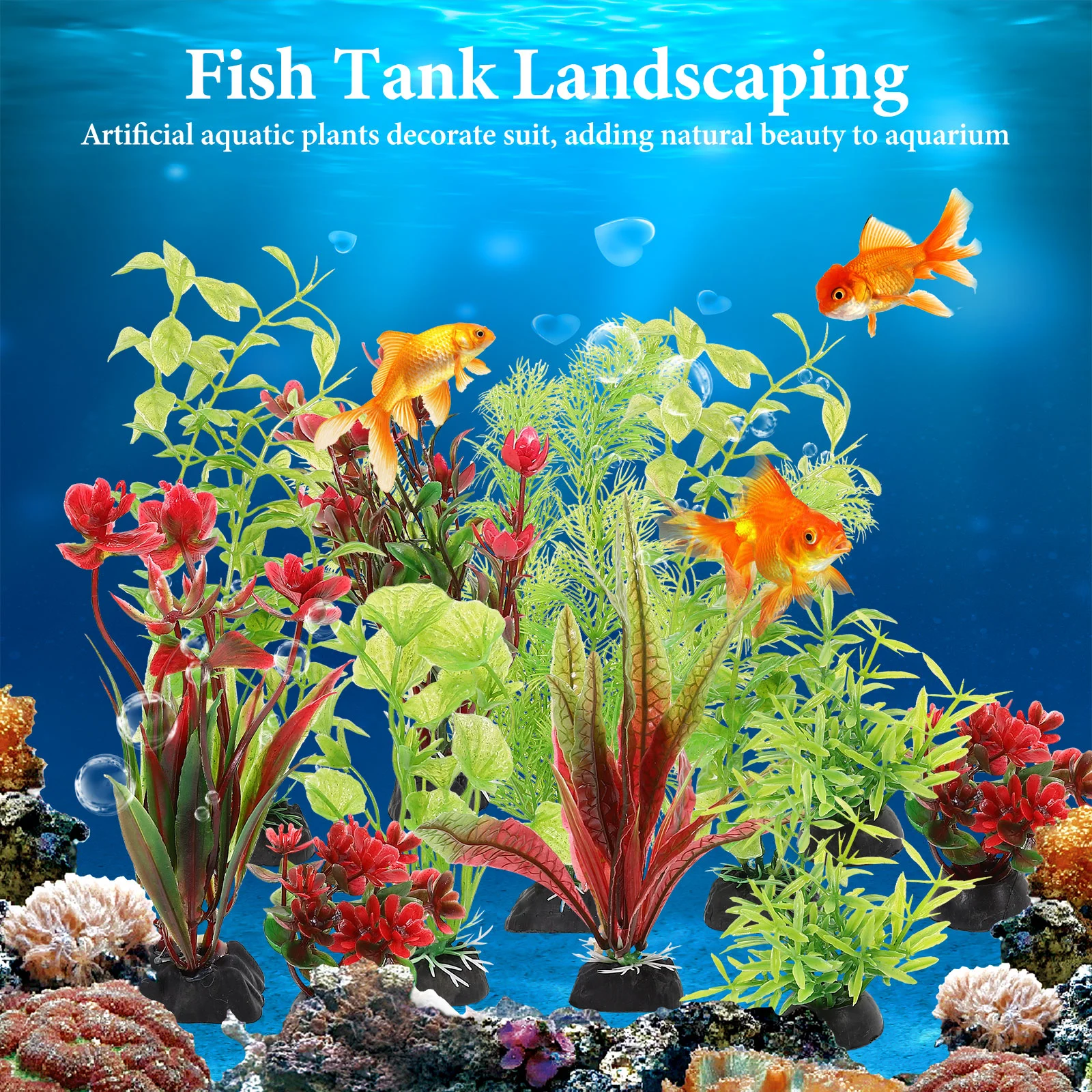 11 Pcs Aquarium Aquatic Plants Decoration Fish Tank Artificial Plastic Realistic Set Water Decorations Ldpe Pvc Fake For