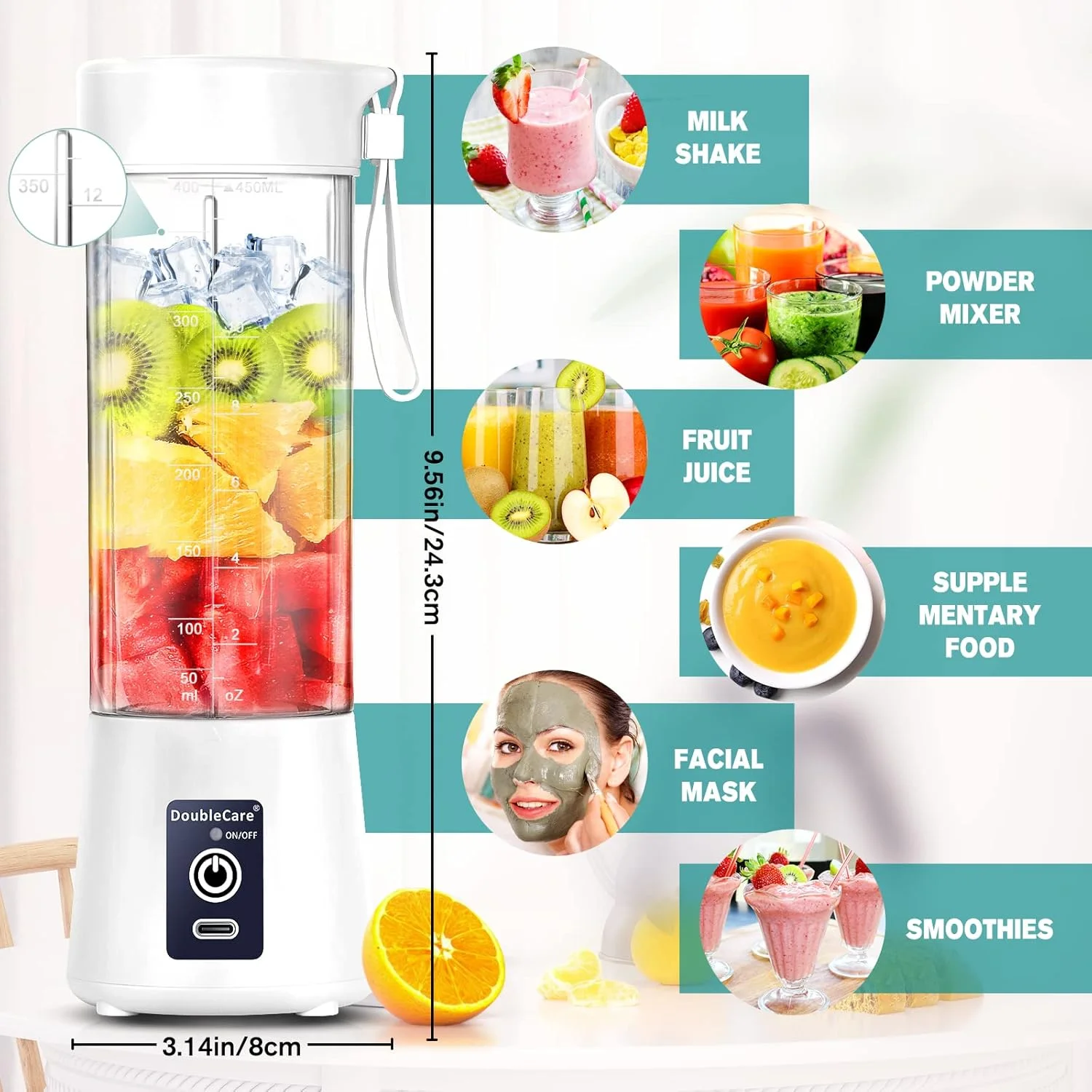 Portable Blender for Shakes and smoothies with Scale, 4000mAh Personal  Blender 15.2 oz,150w 6-Blades Blender Bottles, USB Recha