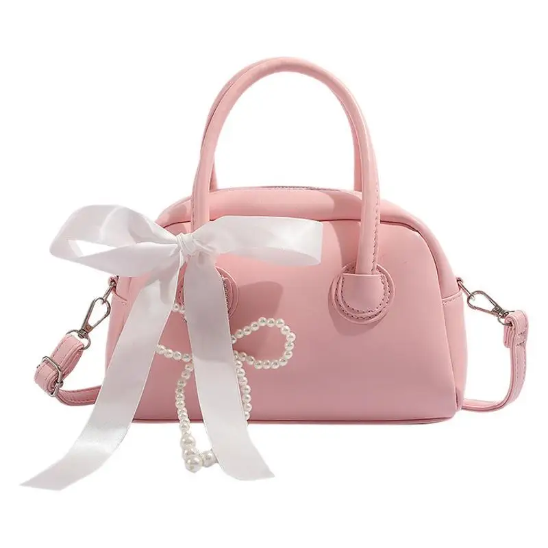 

Весенняя модная сумка-бостон из искусственной кожи в стиле Y2K, однотонная, простая, милая, универсальная, для повседневного использования, на одно плечо, через плечо