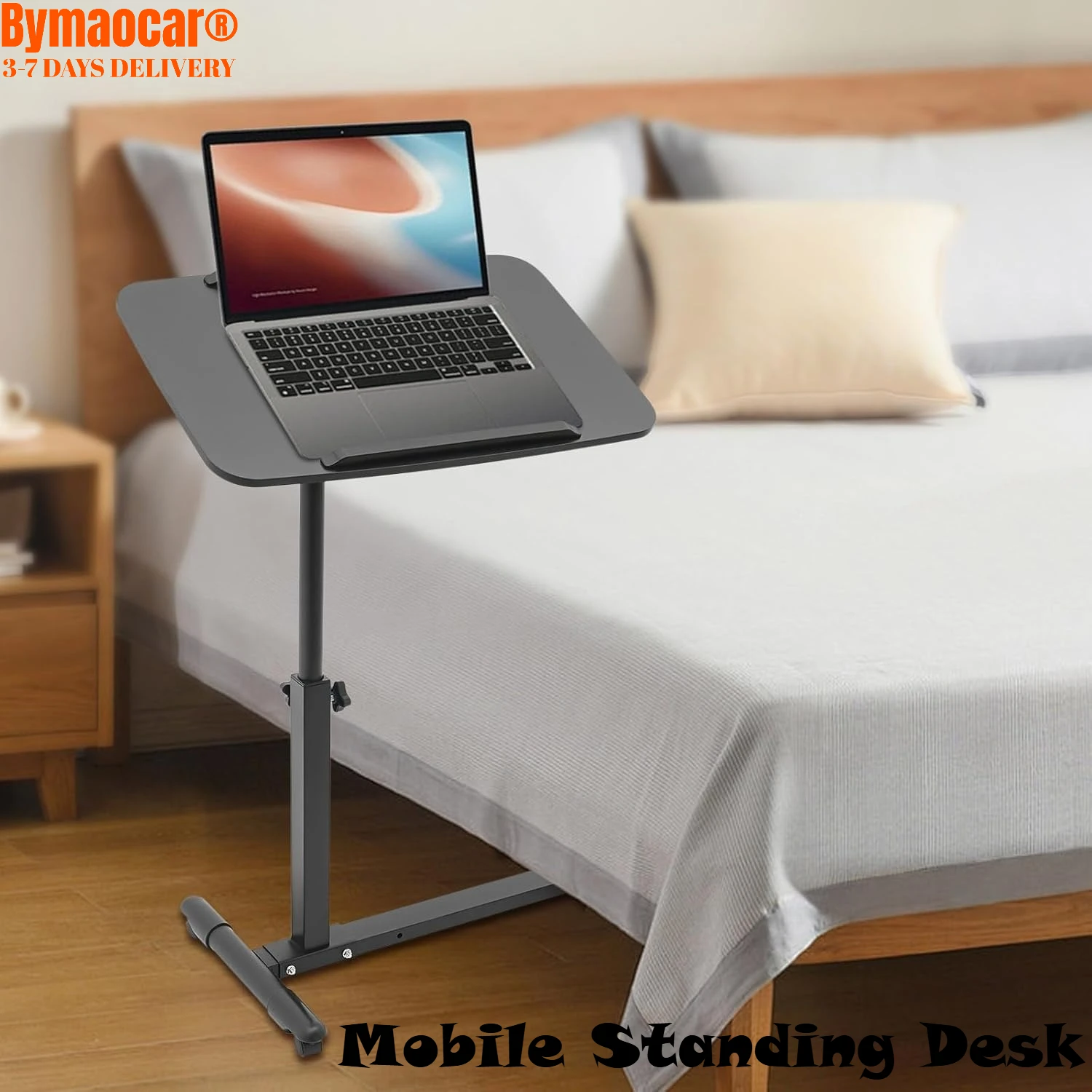 

Mobile Standing Desk, Height Adjustable Rolling Laptop Medical Adjustable Overbed Bedside Table, Portable Cart with Hidden Wheel
