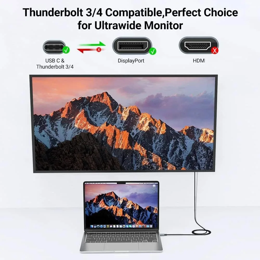 2m/6ft USB-C para displayport1.4 cabo thunderbolt3 para 8k @ 60hz 4k @ 144hz monitor de exibição tipo-c para conversor dp para macbooks laptop