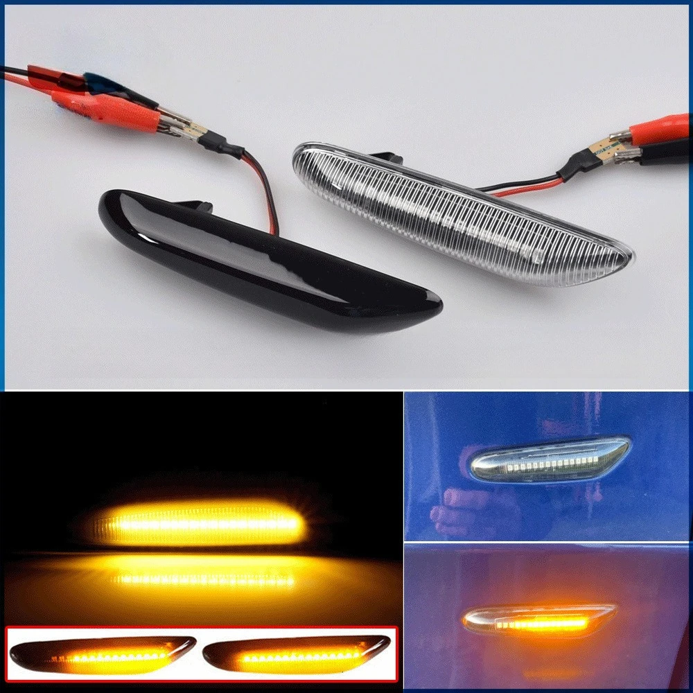 

2 шт. Янтарные последовательные светодиодные боковые габаритные фонари с разъемом T10 для BMW 3 серии E46 E90 E91